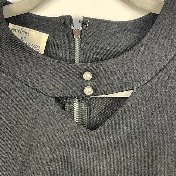 Puritan Forever Young Black Vintage Sheath Dress Sheer Sleeves Rhinestone Collar - Picture 4 of 13